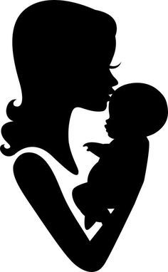 the silhouette of a woman holding a baby in her arms and kissing it's face