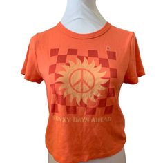 60% Cotton 40%Poly 17 Inches Across Chest 19 Inches From Shoulder To Hem Nwot Orange Summer T-shirt For Everyday, Retro Crew Neck Top For Day Out, Vintage Graphic Print T-shirt For Day Out, Vintage Crew Neck Top For Day Out, Vintage Crew Neck T-shirt For Day Out, Casual Orange Tops With Screen Print, Orange Screen Print Tops For Spring, Retro Graphic Print Top For Day Out, Retro Summer Tops For Everyday Wear