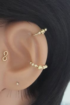 14K Gold Filled Beaded Helix Earring -  Helix hoop - Gold Cartilage Piercing -Silver Helix Jewelry-1 Ear Lobe Piercings, Helix Jewelry, Helix Hoop, Helix Earring, Cleaning Silver Jewelry, Rose Gold Beads, Gold Ear Cuff, Helix Earrings, Nose Rings