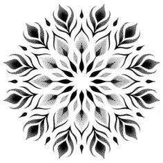 a black and white circular design with leaves