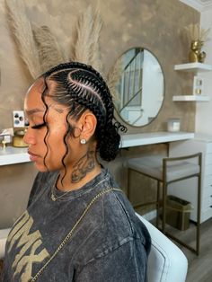 6 stitch braids + curls + buns  #braids #hairstyles #braidsforblackwomen #boho #cornrows Natural Hairstyles Short 4c, Hairstyles Short 4c Hair, Hairstyle With Long Hair, Curly Hairstyles Male, Boho Cornrows, Very Short Curly Hairstyles, 6 Stitch Braids, Ladies Short Haircuts, All Back Hairstyle