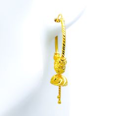 These exquisite 22k gold Bali earrings, weighing 8.7 grams, feature a radiant and graceful design that exudes elegance and charm. The yellow gold finish enhances their luminous appeal, making them a perfect accessory for any occasion. With a diameter of 1.25 inches and a length of 1.9 inches, these Bali/hoop earrings offer a stylish and comfortable fit. Ideal for those who appreciate high-quality craftsmanship and timeless beauty, these graceful earrings are a cherished addition to any jewelry c 22k Gold Danglers For Formal Occasions, Gold 22k Danglers For Formal Occasions, Formal 22k Gold Danglers, Gold 22k Danglers For Pierced Ears, 22k Gold Jewelry With Matching Earrings, 22k Yellow Gold Hoop Earrings For Formal Occasions, 22k Gold Hoop Earrings For Formal Occasions, 22k Gold Hoop Earrings For Formal Events, Formal 22k Yellow Gold Hoop Earrings