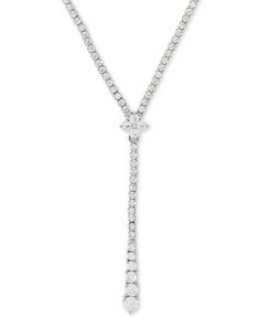 Arabella Swarovski Zirconia 17" Lariat Necklace in Sterling Silver - Cubic Zirconia Elegant Lariat Necklace With Detachable Pendant For Formal Occasions, Elegant Formal Lariat Necklace With Detachable Pendant, Formal Diamond White Necklace With Detachable Pendant, Formal Fine Jewelry Lariat Necklace With Pendant, Formal Fine Jewelry Lariat Pendant Necklace, White Gold Jewelry With Brilliant Cut Long Drop, Fine Jewelry Lariat With Diamond Cut, Fine Jewelry Diamond Cut Lariat, Classic Lariat Necklace With 17 Jewels For Formal Occasions