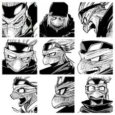 an image of some character expressions in the style of ninja garude, with different facial expressions