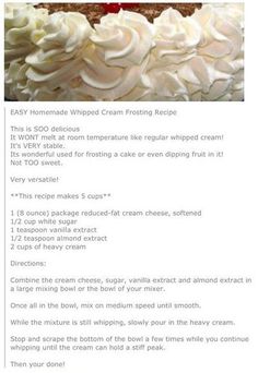 the instructions for how to make whipped cream frosting