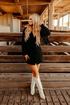 Black Dress With Cowgirl Boots, Black Dress With Cowboy Boots, Black Dress And Cowboy Boots, Black Dress With Boots, Black Western Outfit, Black Dresses With Boots, Dress And Cowboy Boots Outfit