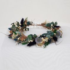 Boho Bride Crown,Bridal Crowns,Wedding Crown, Green Dried Flowers  Crown，Dried flowers crown Comb : 7-12cm Boutonniere 3.5"-4.7" H Adult Crown 18" L Child Crown 16"-17" L Bridal Set : Adult Crown+Boutonniere  Product maintenance and functionality: 1.These are all 100% handmade tailor-made for you, each with slight differences and are unique. 2. All materials are preserved flowers or natural dried flowers, which do not require watering and can be stored in a dry environment for 1-3 years! 3.If yo Dried Flower Crown Wedding, Green Dried Flowers, Nature Crown, Flowers Crown, Bride Crown, Enchanted Forest Wedding, Pretty Wedding Dresses, Crown Bridal, Flower Crown Wedding