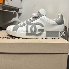 Men's Size 11 Dolce & Gabanna Sneakers, Worn Once!! Luxury White Custom Sneakers With Logo Print, Luxury Custom White Sneakers With Logo Print, Luxury Silver Custom Sneakers, Designer Custom Low-top Sneakers, Designer Custom Sneakers With Contrast Sole, Dolce Gabbana Shoes, Men Sneakers, Shoes Mens, Athletic Shoes