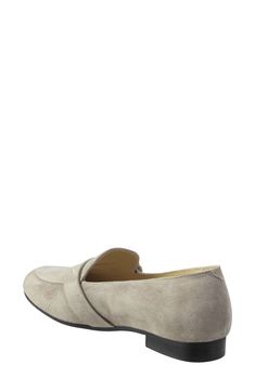 A glossy buckle adds an elegant flourish to this soft suede loafer featuring All Day Heels® technology with a PORON-cushioned footbed for lasting comfort. The added bonus of a weather-proof design ensures you stay dry and cozy no matter what the day brings. Water-resistant Multilayered, PORON®-cushioned footbed Leather upper and lining/rubber sole Made in Italy Slip-on Suede Loafers With Closed Toe, Elegant Flat Loafers With Suede Lining, Suede Loafers With Medium Width And Round Toe, Medium Width Suede Loafers With Round Toe, Business Loafers With Suede Lining For Spring, Elegant Flat Heel Suede Loafers, Elegant Suede Slip-ons With Flat Heel, Classic Business Suede Flats, Suede Loafers With Removable Insole