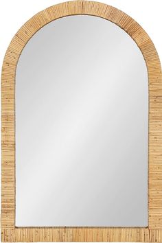 a mirror that is made out of wood and has an arch shaped design on it