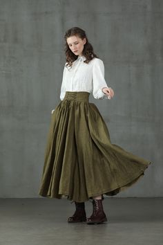 Maxi Linen Skirt, Warm Skirts, Green Wool Coat, Red Apron, Retro Skirt, White Linen Shirt, Party Skirt, Winter Skirt, Linen Skirt