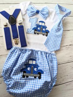 Little blue truck First Birthday Outfit Truck cake smash outfit by CaryAndCat on Etsy Playful Cotton Sets For First Birthday, Playful Cotton Sets For Birthday, Cute Blue Sets For Birthday, Blue Cotton Set For Birthday, Blue Family Matching Sets For Playtime, Playful Blue School Sets, Cute Blue School Sets, Blue Sets For First Birthday In Summer, Blue Summer Sets For First Birthday