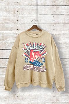 Cowgirl 1985 Washed Sweatshirt | JQ Clothing Co. Oversized Retro Sweatshirt, Retro Cotton Sweatshirt For Fall, Vintage Fall Sweater With Letter Print, Vintage Letter Print Sweater For Fall, Retro Oversized Fall Sweatshirt, Oversized Retro Sweatshirt For Fall, Trendy Fall Sweatshirt With Screen Print, Trendy Fall Sweater With Screen Print, Vintage Screen Print Tops For Fall