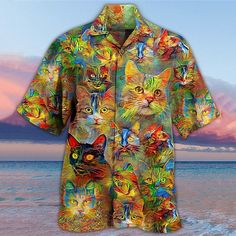 Season:Summer,Spring; Fabric:Polyester; Sleeve Length:Short Sleeve; Look After Me:Washable,Hand wash,Machine wash; Gender:Men's; Style:Breathable,Soft,Hawaiian,Fashion,Tropical; Tops Type:Summer Hawaiian Shirt,Shirt; Occasion:Hawaiian,Beach,Going out,Casual,Holiday; Age Group:Adults'; Fit Type:Regular Fit; Pattern:Graphic Prints,Cat,Oil Painting; Design:Button-Down,Print; Neckline:Turndown; Front page:FF; Listing Date:12/23/2022; Bust:; Length:; Shoulder Width:; Fit US Size:; Fit UK Size:; Fit E Cheap Hawaiian Multicolor T-shirt, Tropical Fashion, Colorful Cat, Paint Shirts, Vintage Hawaiian Shirts, Hawaiian Shorts, Hawaii Beaches, Cat Graphic, Vintage Hawaiian