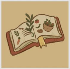 an open book with plants on it