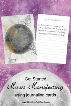 an image of the moon with text that reads get started moon mailing using journal cards