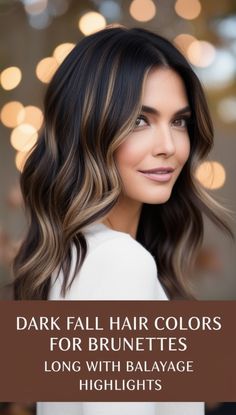 Dark Fall Hair Colors for Brunettes Long in a Sleek High Ponytail 💼 Fall Dark Brown Hair Color With Highlights, Dark Hair For Fall Brunettes, Neutral Highlights On Dark Hair, Fall Burnett Hair Color Dark, Partial Highlights Brunette, 2024 Fall Hair, Fall 2024 Hair Color Trends Brunette, Fall Dark Hair, Fall Hair Brunette