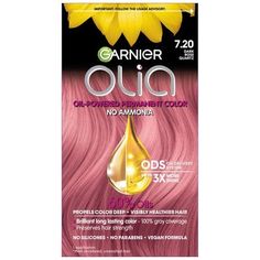 Pink shade with intense rose and iridescent reflects. Provides 100% gray coverage. Olia Hair Color, Garnier Hair Color, Ammonia Free Hair Color, Garnier Olia, Dark Garnet, Gray Coverage, Garnet Red, Permanent Hair Dye, Dark Rose