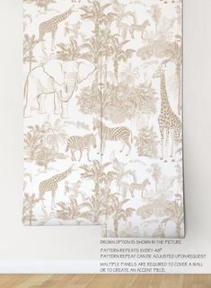 an image of a curtain with giraffes and zebras in the jungle