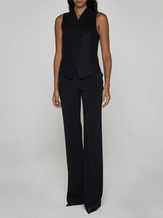 ->viscose, 96% Synthetic->elastane, 4% Armani Black, Zimmermann Dress, Flared Trousers, Flare Trousers, Fine Fabric, Yoga Wear, Black Stretch, Luxury Retail, Bridal Shoes