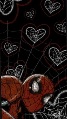 a spider - man drawing with hearts in the background