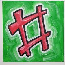 an abstract painting with red and green colors on a white background, depicting the symbol for love