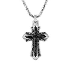 Sterling Silver 1/3 CTW Diamond 39X23MM 22&quot; Cross Pendant Appointment Book, Religious Jewelry, White Metal, Custom Engraving, Cross Pendant, How To Take Photos, Types Of Metal, Stone Color, Wedding Shop