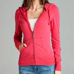 This Jersey Zipped Hoodie Has A Very Flattering Fit. The Fabric Is Soft And Light Weight. I Have Several Colors And I Wear Them All The Time! Casual Hooded Tops With Zipper Closure, Trendy Zipper Hoodie Top, Cotton Hoodie With Zipper Closure, Pink Zipper Hoodie For Spring, Pink Casual Sweatshirt With Zipper, Pink Casual Hooded Jacket With Zipper Closure, Casual Pink Hoodie With Zipper Closure, Casual Pink Hooded Jacket With Zipper Closure, Casual Pink Hooded Jacket With Zipper