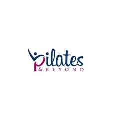 the logo for pilates and beyond is shown in red, blue, and purple