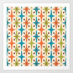 an orange, green and blue abstract pattern on white paper art print by design express