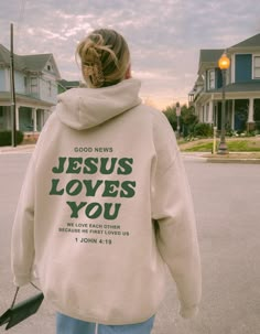 Aesthetic Bible Verse, Apparel Aesthetic, Aesthetic Bible, Christian Clothes, Faith Sweatshirt, 1 John 4 19, Jesus Clothes, Christian Shirts Designs, Jesus Sweatshirts