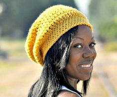 Yellow Womens Hat Slouchy Beanie  Weekender Slouchy Hat in image 1 Crochet Bonnet, Hipster Hat, Bonnet Au Crochet, Yellow Beanie, Slouchy Hats, Crochet Slouchy Hat, Loom Knitting Patterns, Mens Hat, Pixie Hat