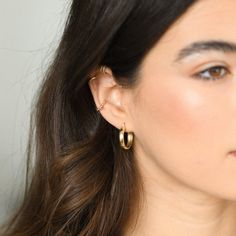 Dainty Hoop Earrings - 10K Solid Gold - 2 Minimalist Small Hoop Ear Cuff, Tarnish Resistant, Minimalist Small Hoop Ear Cuff Tarnish Resistant, Everyday 14k Gold Single Ear Climber, Everyday 14k Gold Ear Climbers, Minimalist Tarnish Resistant Ear Climbers For Everyday, Everyday Minimalist 14k Gold Ear Cuff, Stackable Hoop Huggie Earrings, 14k Gold Hoop Ear Cuff, Modern Stackable Gold Earrings