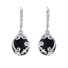 PRICES MAY VARY. 💖 Design:Black onyx women earrings.This black onyx earrings combine with filigree element,leverback dangle earrings style, create to a simple and unique women jewelry. 💖 Material: 925 sterling silver Black onyx earrings,hypoallergenic, tarnish resistant,nickel-free,lead-free,cadmium-free,suitable for long-term wear,not contain any allergic element. 💖 Size: Filigree onyx earrings:0.62 *0.43 inch.Packaging: 1xBlack onyx jewelry; 1 x polishing cloth and 1 x exquisite white gift Silver And Black Earrings, Black Onyx Jewelry, Black Onyx Earrings, Earrings Hypoallergenic, Unique Women, Onyx Jewelry, Women Earrings, Filigree Earrings, Onyx Earrings