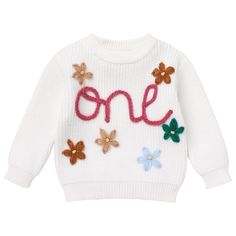 PRICES MAY VARY. One Birthday Sweater for Baby Girl Boy: Unisex toddler baby boys girls first birthday Christmas outfits boho embroidery one sweater top long sleeve knitted sweaters dress pullover crewneck sweatshirt fall winter clothes for one year old girl cake smash photo shoot. The 1st birthday chunky top long sleeve embroidery knitted pullover sweater, gives your sweetie a lovely and charming look in fall or winter. Boho Embroidery One Sweater Top Design: Baby boys girls cable knit sweater Sweater Tops Outfit, Baby Girls First Birthday, Sweaters Dress, Birthday Sweater, Outfit Boho, Boho Embroidery, Sleeve Embroidery, First Birthday Outfit