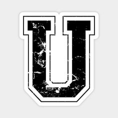 the letter u in black and white with an aged effect sticker on it's side