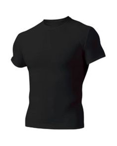 Adult Polyester Spandex Short Sleeve Compression T-Shirt - BLACK - XS | A4 Adult Polyester Spandex Short Sleeve Compression T-Shirt in Black Size XS Moisture-wicking Short Sleeve T-shirt, Basic Breathable Crew Neck T-shirt, Fitted Short Sleeve Sports T-shirt, Black High Stretch Crew Neck T-shirt, Fitted Crew Neck Workout T-shirt, Fitted Crew Neck T-shirt For Workout, Solid Color Snug Fit Crew Neck T-shirt, Basic Solid T-shirt With Snug Fit, Solid Moisture-wicking Crew Neck Shirt