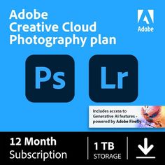 adobe creative cloud photography plan with 12 month supply, 1 tb storage and 11 months delivery