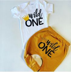 Where the Wild Things Are Coming Home Outfit Baby Boy Gold | Etsy White Cotton Birthday Set, White Sets With Letter Print For Birthday, Wild One Birthday Outfit, Outfit Pants, Wild One Birthday, Outfit Baby Girl, Gold Pants, Old Outfits, Baby Boy Clothing Sets