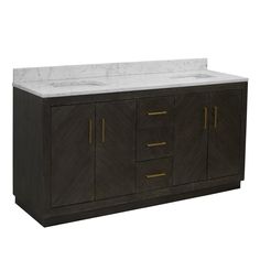 an image of a bathroom vanity with marble top and gold accents on the sideboard