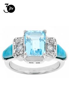 2.62ct Rectangular Octagonal And 0.24ctw Round Glacier Topaz���, Freeform Cabochon Composite Turquoise With .14ctw Round White Zircon Rhodium Over Silver Ring. Measures Approximately 0.38"L x 0.86"W. Not sizeable. Accent stones primarily zircon. This product contains composite turquoise. This means separate pieces of turquoise were bound together. Jtv Jewelry, Sky Blue Topaz, Blue Topaz, Sky Blue, Blue Sky, Silver Ring, Topaz, Silver Rings, Turquoise