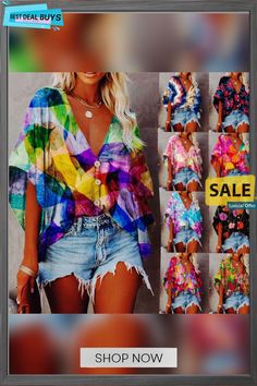 Women's V-neck Batwing Sleeve Digital Printing Blouses Summer Bohemian V-neck Blouse, Multicolor Split Neck Summer Top, Summer Multicolor Split Neck Tops, Multicolor Split Neck Top For Summer, Summer Bohemian Short Sleeve V-neck Top, Summer Bohemian V-neck Short Sleeve Top, Multicolor Split Neck Top For Spring, Multicolor V-neck Top For Spring, Multicolor Split Neck Top For Vacation