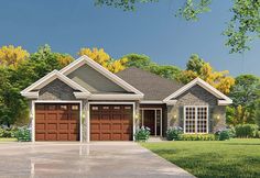 this is an artist's rendering of a two - story house with garages