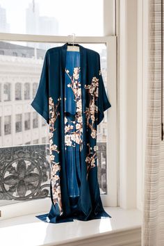 Hand-Painted Cherry Blossom Kimono Robe - Long | KIM+ONO Cherry Blossom Kimono, Kimono Online, Kimono Outfit, Mode Kimono, Kimono Robes, Dressing Gowns, Mode Casual, Silk Robe, Long Kimono