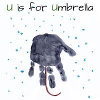 a child's hand with the word u is for umbrella on it