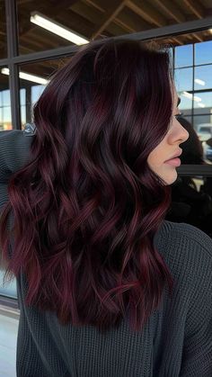 Dark Brown And Maroon Hair, Bold Burgundy Hair, Dimensional Dark Red Hair, Dark Hair With Maroon Highlights, Dark Raspberry Hair Color, Dark Deep Red Hair Color, Dark Mahogany Red Hair, Dark Red Underdye Hair, Burgundy Hair With Dark Roots