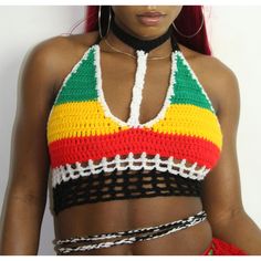 Handmade Guyana T choker crop top. 100% Acrylic. Shoulder Tops Outfit, Crochet Beach Wear, Choker Top, Crochet Bra, Crochet Swimwear, Crochet Tunic, Crochet Tank, Crocheted Item, Top 100