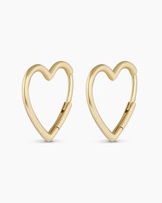 14k Gold Open Heart Huggies – gorjana Fine Jewelry Stackable Earrings For Gift, Fine Jewelry Stackable Earrings As Gift, Dainty Heart Cut Hypoallergenic Jewelry, Dainty Hypoallergenic Heart Cut Jewelry, Dainty Huggie Jewelry For Everyday, Dainty Huggie Everyday Jewelry, Hypoallergenic Huggie Fine Jewelry, Elegant Huggie Jewelry For Valentine's Day, Huggie Heart Charm Jewelry For Wedding