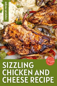 These easy marinated chicken breasts served over melted cheese with onions, red & green bell peppers and mashed potatoes come together quicker than you may think! Find out how to make TGI Friday’s copycat recipe the EASY way! If you love chicken recipes, then you have to try this for dinner.

#chickenrecipes #cheese #copycatrecipe #dinnerrecipe #dinnerideas Sizzling Chicken And Cheese, Easy Marinated Chicken, Sizzling Chicken, Chicken And Cheese Recipes, Cheese Mashed Potatoes, Chicken And Cheese, Garlic Marinade, Marinating Chicken Breast