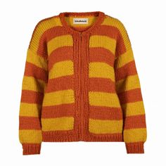 an orange and yellow striped cardigan sweater